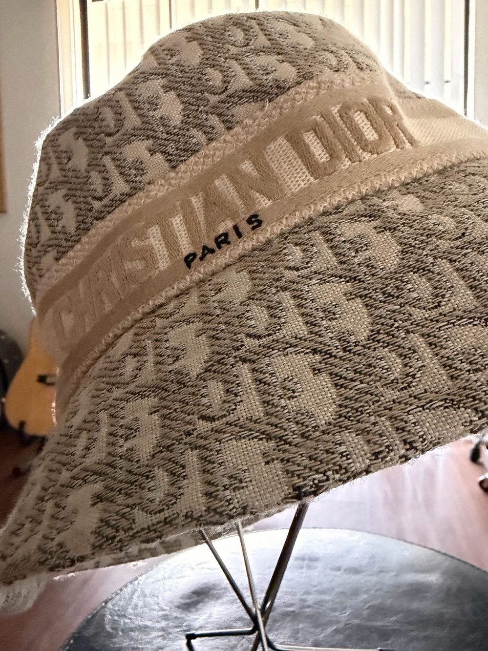 Dior Cream and Beige Monogram Jacquard Bucket Hat with Paris Band